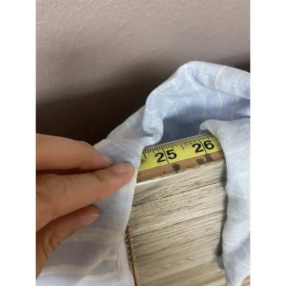 Athleta Womens Linen Shirt Size Large Blue Striped Blouse Casual Top Long Sleeve - Picture 11 of 13